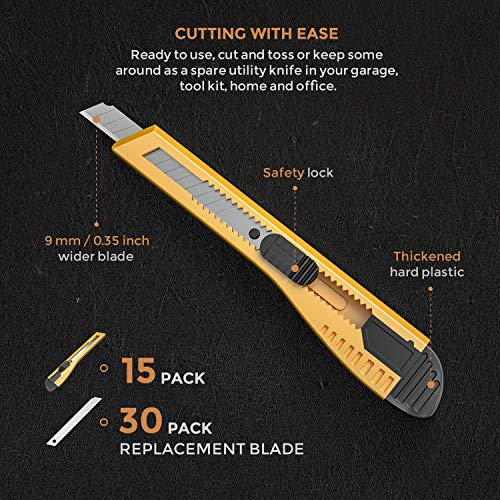 Nicpro 15 PCS Utility Knife Box Cutters Retractable Razor Knife 9mm