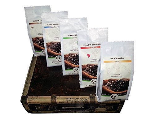 Kaffee Geschenk-Set Kaffeebohnen aus 5 Kontinenten ganze Bohne 5x250g