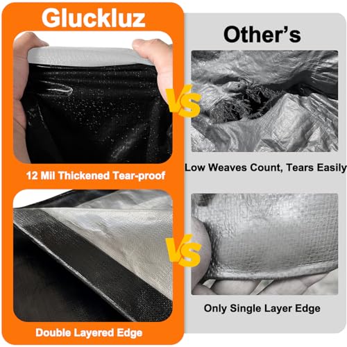 Gluckluz Heavy Duty Tarpaulin Sheet 220g/m² Thick Waterproof Tarp 3 * 4m 12 Mil Tear-Proof UV Resistant Cover with Reinforced Grommets & Edges for Outdoor Garden Car Patio Camping Pool (Black)