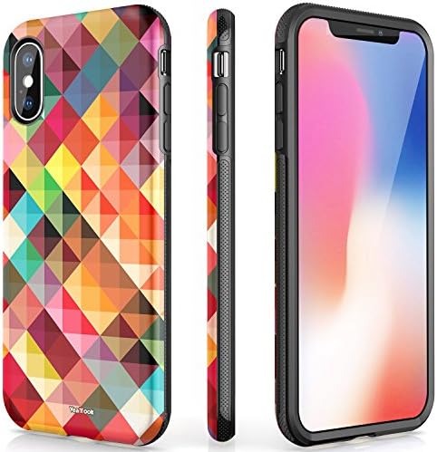 iPhone X Case Women Slim Dual Layer Silicone Rubber Hybrid Durable Shockproof Bumper Protective Anti-Scratch Impact Resistant Cover with Ring Kickstand Glitter Matte Black (Geometric Pattern)