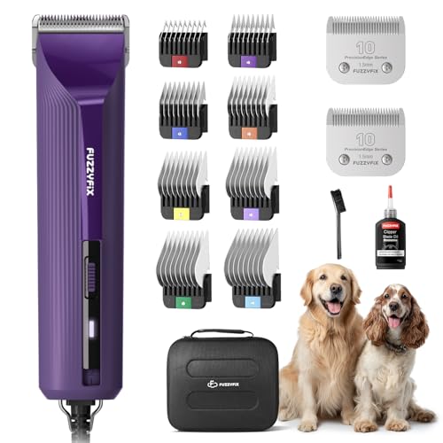 FuzzyFix Hundeschermaschine Profi mit Kabel und Metall-Aufsteckkämme,3m Kabel,Läuft kühl und leise, mit Rutschfestes, Bruchsicheres Gehäuse für Dickes, Langes und Lockiges Tierhaare Fell
