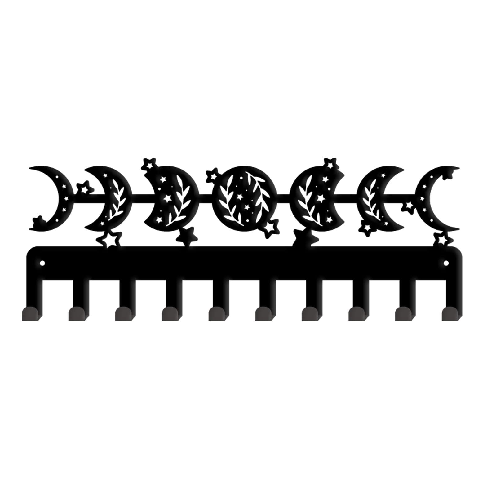 SUPERDANT Moon Phase Key Holder - Metal Wall Hanging Hooks - 10-Hook Rack - Gothic Decorative Hanger for Kitchen, Bedroom - Mug, Purse, Jewelry Organizer