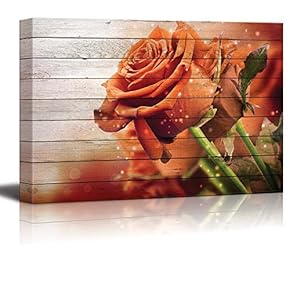 Vintage Bouquet of Orange Roses on White Wood...