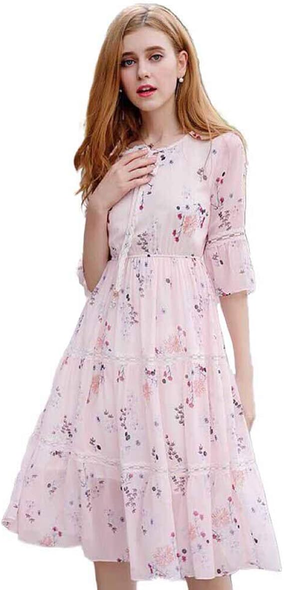 Amazon Co Jp Hr株式会社 花柄 ワンピース レディース 春 シフォン きれいめ 五分丈 半袖 ドレス 大人可愛い おしゃれ 優雅 ハイウェスト 透け感 姫系 着痩せ 脚長 旅行 パーティー リゾート 結婚式 ブルー 服 ファッション小物