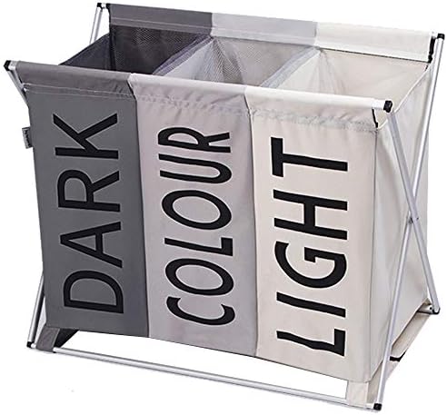 TOTOCAN Laundry Basket 3 Sections Laundry Hamper with Foldable Aluminum Frame 29.5''W ×23.5''H Multicolor Hampers for Laundry, Clothes Hamper, Laundry Sorter, Laundry Room Organizer, Laundry Cart