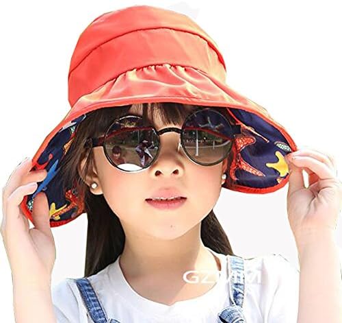 KM Kids Foldable Empty Top Dual-purpose Anti-UV Beach Sun Hat (Starfish-watermelon red)