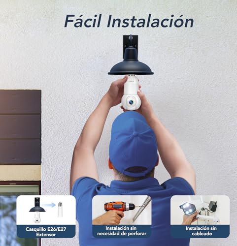 GNCC 2PCS Camera Bulb WiFi Surveillance Indoor/Outdoor 355° PTZ Camera Bulb E26/E27, 2K Color Night Vision, AI Detection, Compatible Alexa, Cloud Subscription/SD Card, 2.4Ghz WiFi