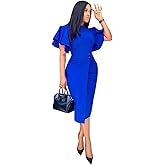 Ekaliy Women's Ruffle Sleeve Vintage Bodycon Peplum Business Formal Work Pencil Dress