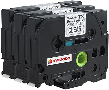 Madabcom 3 Pack compatible for Brother P-Touch TZ121 TZE121 TZ 121 TZE 121 Laminated Label Makers &amp; Printers Tape Black on Clear (3/8" x 26.2' 9mm x 8m)