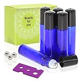Pack of 6, 10ml Cobalt Blue Glass Roll On Bottles With Stainless Steel Roller Ball for Essential Oil, Aromatherapy by Mavogel- 3 Extra Stainless Steel ball and 1 Essential Oils Opener Included
