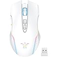 PHNIXGAM Rechargeable Wireless Gaming Mouse, Ergonomic RGB Computer Mouse with 2.4G Receiver, RGB Backlight, Adjustable DPI Up to 3600, 7 Buttons (Not Programmable) for Windows Vista Linux (White)