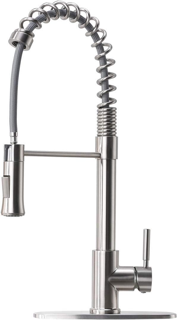 Kitchen Faucet,Single Handle High Arc Brushed Nickel Pull out Kitchen Faucets,Single Hole Stainless Steel Spring Kitchen Sink Faucets with Pull down Sprayer