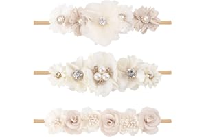cherrboll 3pcs Baby Girl Flower Headbands, Super Soft & Stretchy Nylon Floral Hairbands for Newborn Toddler