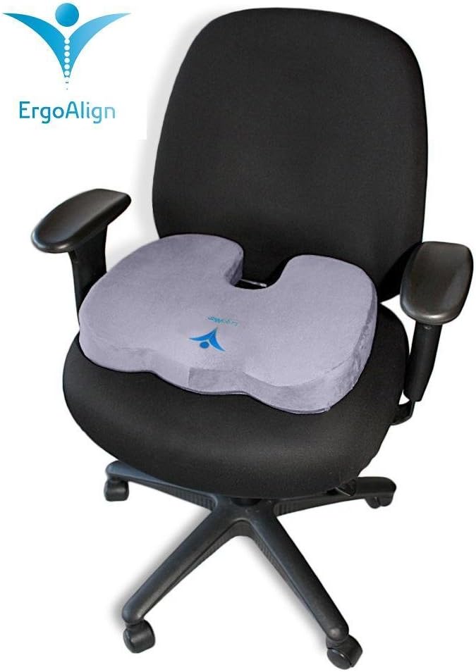 Amazon Com Ergoalign Ergonomic Memory Foam Orthopedic Coccyx Relief Seat Cushion 100 Best For Wheelchair Office Chair Pad Travel Seat Pillow Or Home Sciatica Gray Grey Health Personal Care