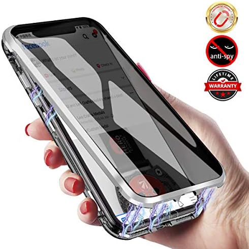 ELEWELT Anti Peep Magnetic Adsorption Case for iPhone X/XS,Privacy Magnetic Case with Double Sided Tempered Glass,Magnets Metal Bumper Frame,360°Full Protective Phone Case for iPhone X/XS 5.8[Silver]