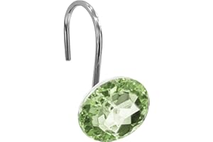 Gibelle Shower Curtain Hooks, Diamond Shaped Shower Curtain Rings Hooks for Bathroom Curtains Rod, Acrylic Decorative Rhinestones Bling Rolling Bathroom Accessories Set of 12, Sage Green