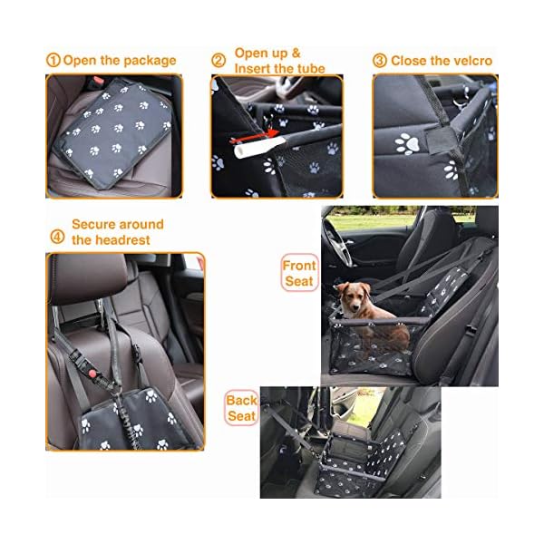 GoBuyer-Waterproof-Dog-Car-Seat-Booster-Car-Booster-Seat-for-Dogs-Free-Strap GoBuyer Waterproof Pet Dog Car Seat Booster Carrier with Seat Belt Harness and Headrest Strap for Puppy Cat