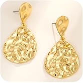 YUJIE Gold Plated Teardrop Earrings Lightweight Hammered Dangle Earrings for Women Fashion Jewelry