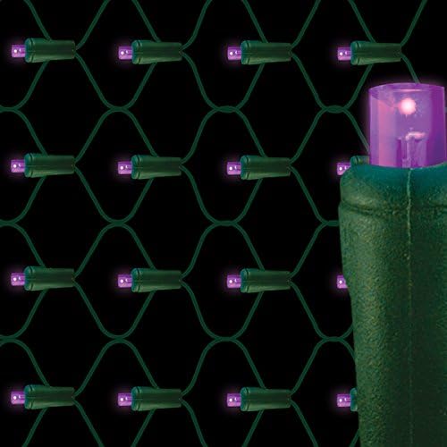 Halloween NET light strings with 100 5MM LED lights with green wire, UL approved (Purple)