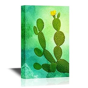 Canvas Wall Art - Cactus on Watercolor Background - Gallery Wrap Modern Home Art | Ready to Hang - 12x18 inches