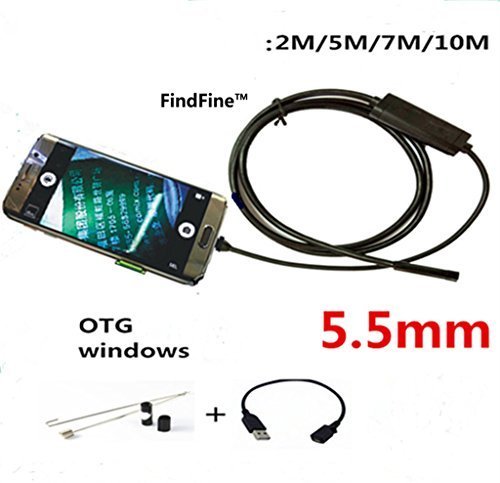 Click Here to See More Images FindFine® 16.4ft Long Android Smartphone USB Endoscope Inspection Camera 5.5mm Diameter Ultra Slim 6 LEDs HD IP67 Waterproof Snake Borescope Mini USB Inspection Camera
