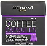 40 Bestpresso Nespresso Compatible Gourmet Coffee Capsules - Nespresso Pods Alternative: Intenso Blend Natural Espresso Flavor (High Intensity) - Certified Genuine Espresso