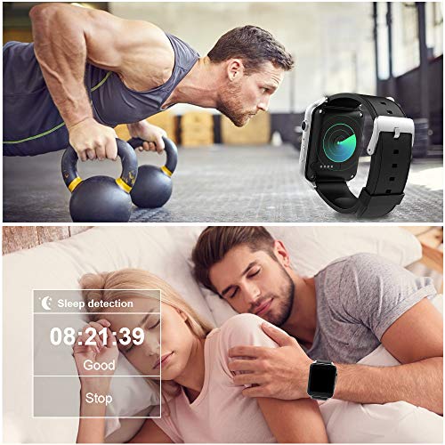 Evershop Smart Watch with HD Camera and TF SIM Card Slot for Men Women, Fitness Tracker Watch with Heart Rate Monitor Sleep Monitor Pedometer for Android iOS (Silver) - Thumbnail 3