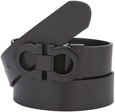 Reversible and Adjustable Men's Leather Belt with Double Shiny Buckle (Black/Black, 40''-44''=120cm)