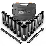 Drive Impact Socket Set, Tacklife 17pcs 1/2-inch Drive Deep Impact Socket Set, 6 Point, 3/8 - 1-1/4 inch, 14pcs Inch Sockets with 3pcs 1/2-Inch Drive Impact Extension Bar Set - HIS2A