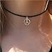 Olbye Peace Necklace Choker Leather Silver Choker Necklace for Women Boho Jewelry Necklace Silver (Geometric)