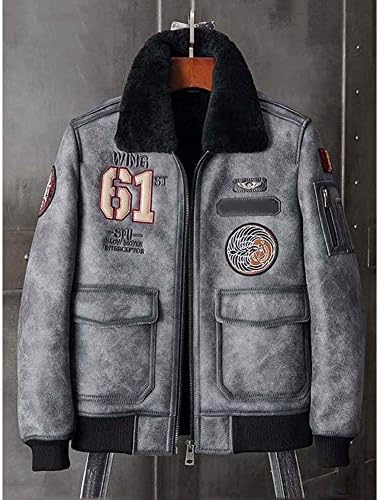 メンズ シープスキン ムートンコート フライトジャケット グレーレザージャケット メンズウィンターコート ショートファーコート B08ptrn4kh 24 6円