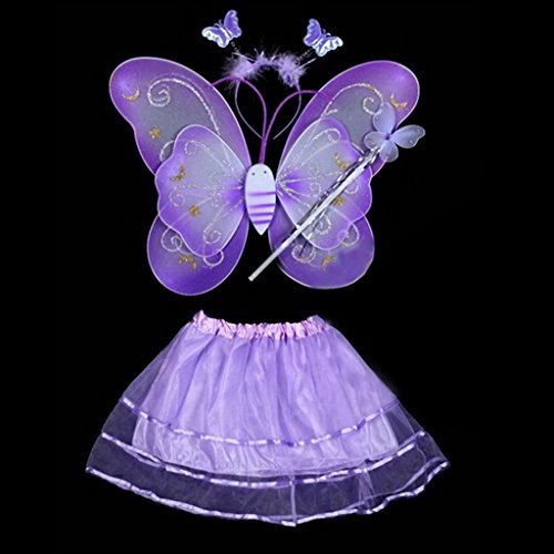 VANKER 4Pcs/Set Purple Fairy Butterfly Wings Wand Headband Dress Fancy Cosplay Costume Dress-up