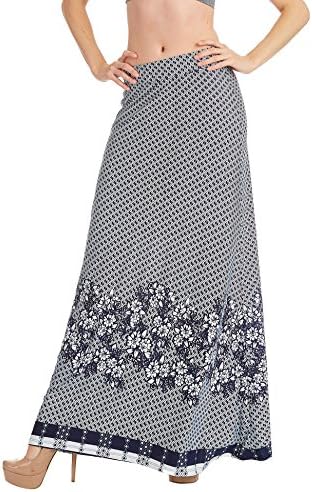 MISS KERVE MK Womens Printed Fold Over Maxi Skirt - Made in USA