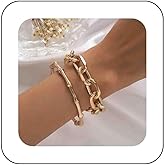 Iaceble Punk Layered Gold Bracelet Chain Bamboo Bangle Cuff Bracelets Thick Twisted Chain Bracelet Metal Cuban Link Bracelet Jewelry for Women 2Pcs