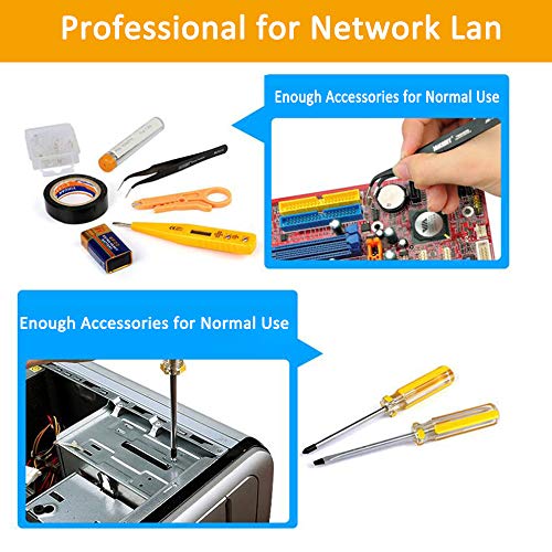 LETB Network Lan Cable Tester Network Repair Tool, Rj45 Crimping Kit For CAT5/CAT6,Soldering Iron Kit 60W Adjustable Temperature Welding,Digital Multimeter,Professional Tools (Orange Set)