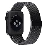 DeroTech for Apple Watch Band 42mm, Fully Magnetic Closure Clasp Mesh Loop Milanese Stainless Steel Bracelet Strap for Apple iWatch Sport & Edition,Black