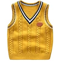 Happy childhood Baby Toddler Boys Solid Color V Neck Sweater Vest Sleeveless Pullover Knitted Waistcoat Yellow 120