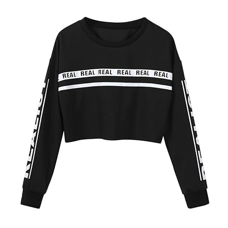 GreatestPAK Sweatshirt Damen Loose White Brief Print Crop Top Bluse