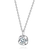 FANCIME 14K Solid White Gold Flower Pendant with Sterling Silver Chain Birthstone Heart Red Gemstone Fine Jewelry Birthday Mothers Day Gifts for Women Her