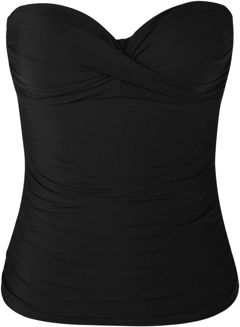 Firpearl Women's Bandeau Tankini Swimsuit Tops Front Twist Modest Swimwear Ruched Bathing Suit Top