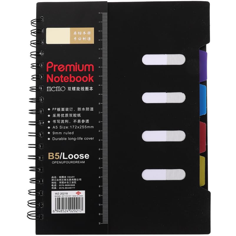 TOYANDONA Classified Spiral Notebook 10.2X7.9 Inches Multi-Subject Dividers Business Planner School Office Diary Journal Memo Pad