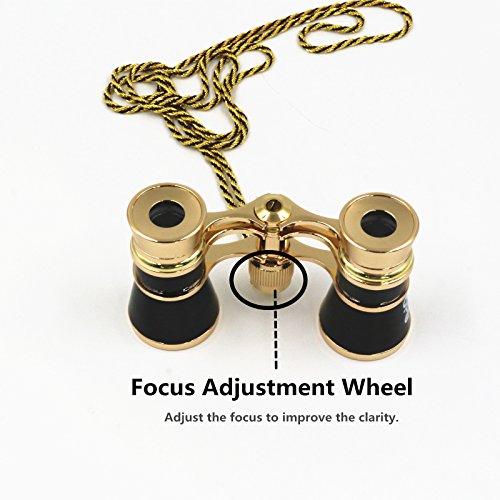 Opera Glasses Compact Binoculars for Theater Horse Racing Classical Lady Gift 3X25 Black with Gold Chain