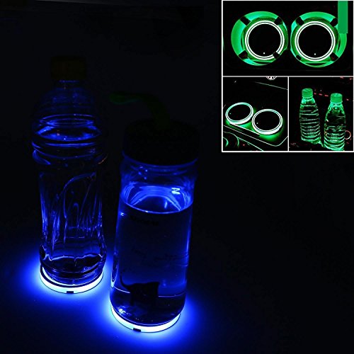 niceeshop LED Car Cup Holder Lights, (TM) 2PCS Waterproof Bottle Drink Coaster Mat Pad Built-in Light & Vibration Sensor USB Rechargeable Light for Car/SUV/Truck/Boat, 8 Colors