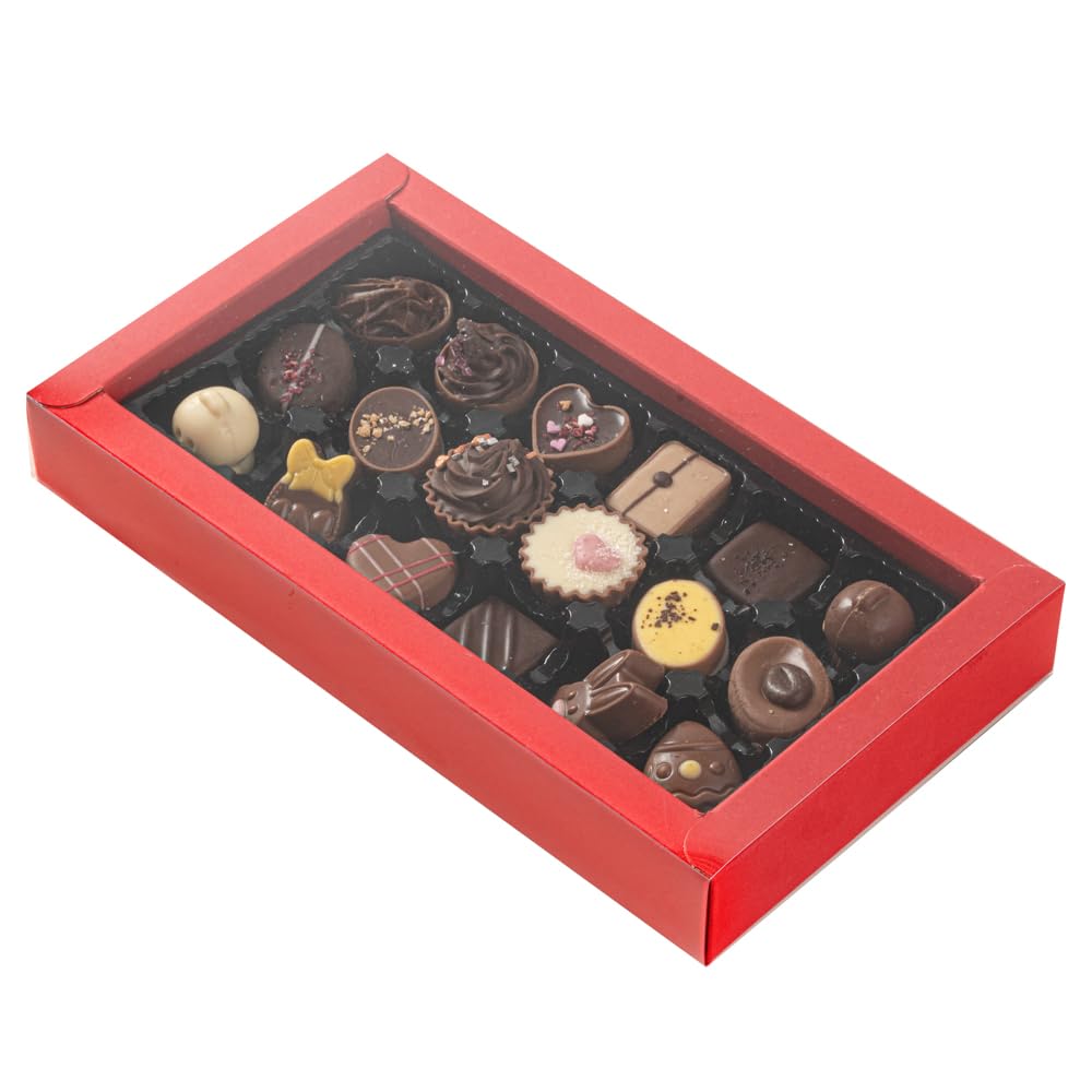 Photo 1 of Restaurantware Sweet Vision 10 x 5.7 x 1.6 Inch Rectangle Candy Boxes, 10 Disposable Bakery Gift Boxes - 18 Compartments, With Slidable Clear Lids, Red Paper Boxes For Chocolate, And Treats