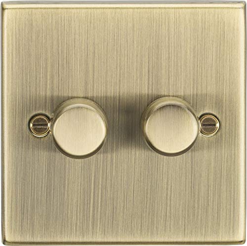 Knightsbridge CS2182AB Square Edge Antique Brass 2G 2 Way Dimmer, Antique Brass