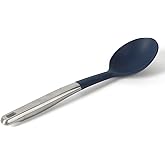 Calphalon Prime Kitchen Spoon, Kitchen Cooking Spoon, Silicone Spoon, Stainless Steel Spoon with Navy Silicone Head High-Heat Resistant for Nonstick Cookware, Ergonomic Handle for Stirring