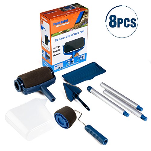 Venustas Paint Roller Brush Kit 8 Pcs Paint Runner Pro Brush Handle Flocked Edger Room Wall Printing for Home Office-Blue