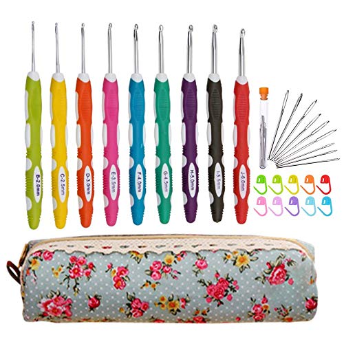 Ergonomic Crochet Hooks with Long Comfortable Handle, 30pcs Crochet