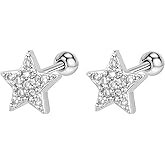 Stainless Steel Pentagram Stud Earring 1 Pair Screw Back Earrings Hypoallergenic Screwback Cartilage Jewellery for Sensitive Ears Women Ladies Tragus Helix Jewelry Aretes De Mujer Hombre