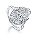 BERRICLE Sterling Silver Navette Cubic Zirconia CZ Statement Art Deco Fashion Ring for Women, Rhodium Plated Size 4-10